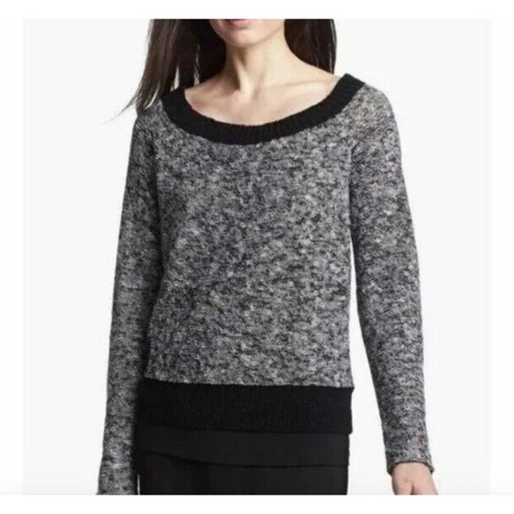 Eileen Fisher Small Linen/Cotton Sweater Black/White Minimalist Neutral Top Soft - Picture 1 of 8